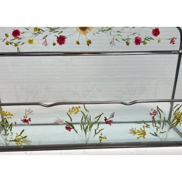 Handcrafted Pressed Flower Glass Wall-Mounted Organizer With Metal Frame - Picture 4 of 14